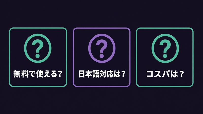 AIバナー作成ツールのよくある3質問カード(無料・日本語対応・コスパ)