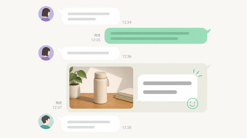 LINEトーク面に挟まれたUGC風広告バナーのモックアップ