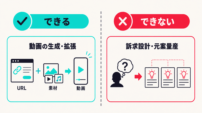 TikTok Symphonyのできること・できないことを対比した図