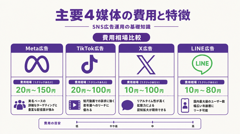 主要SNS広告4媒体の概要と費用相場の俯瞰図