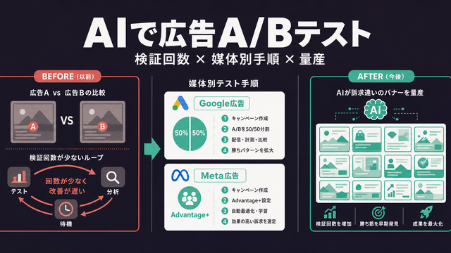 AI広告A/Bテストの検証回数・媒体別手順・量産を整理した構造図サムネイル