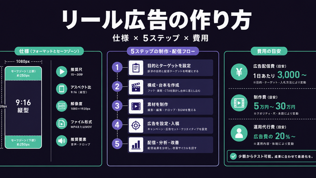 リール広告の仕様・配信5ステップ・費用を整理した構造図サムネイル