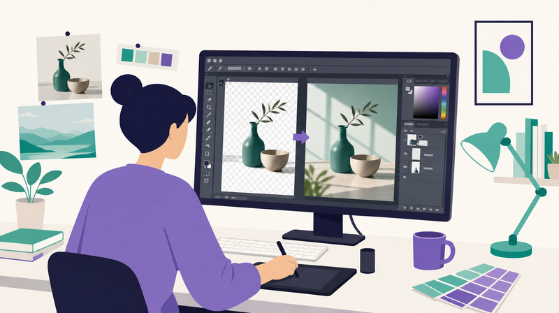 Adobe Fireflyが適しているデザイナーの使用シーンを示すイラスト