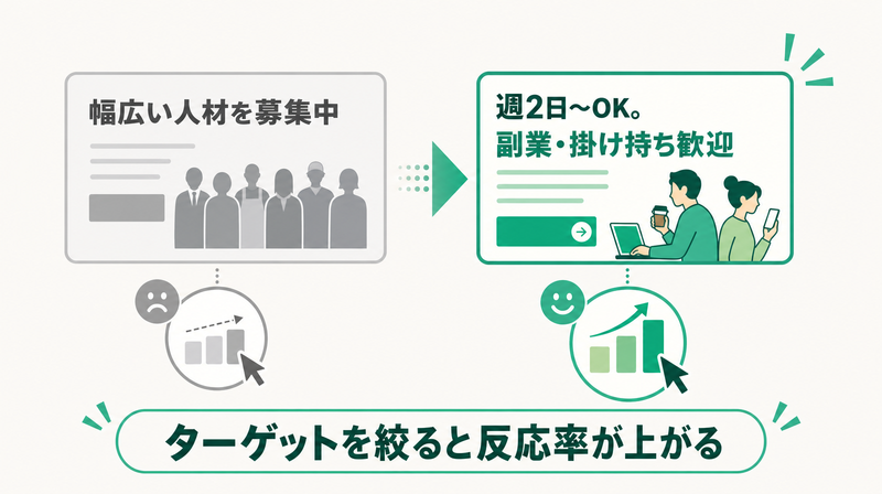 求人バナー広告のターゲット明示：抽象的コピーと具体的ターゲット訴求のCTR比較
