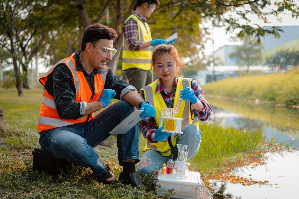 Environmental health inspector collecting a water sample