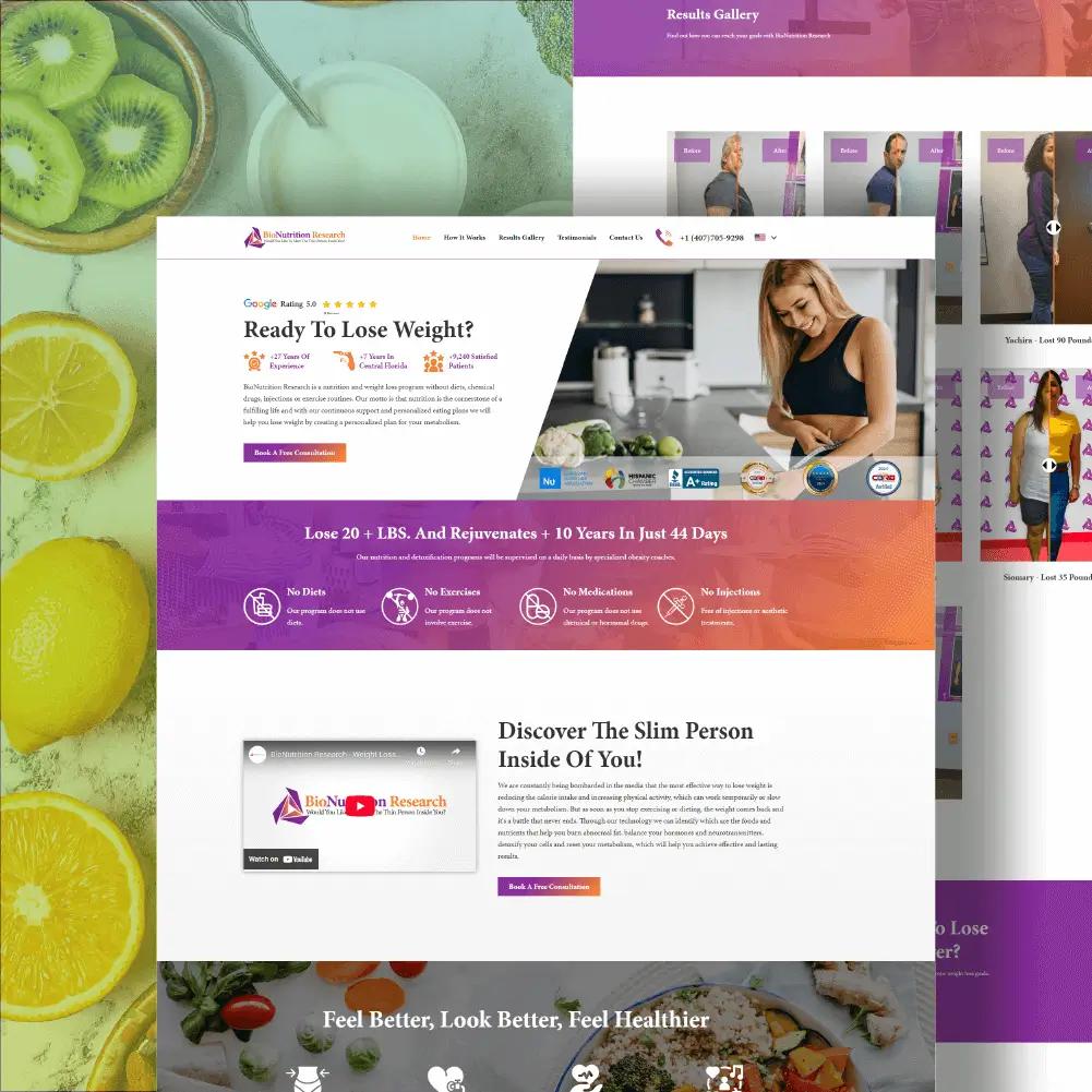 BioNutrition Research website mockup — SENAVIA Corp portfolio