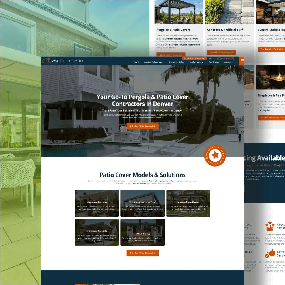 Mile High Patio website mockup — SENAVIA Corp portfolio
