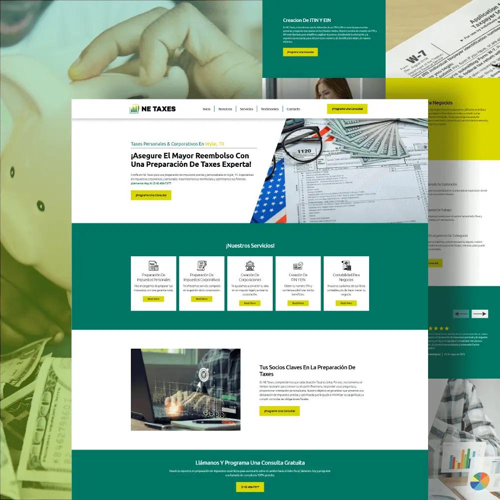 NE Taxes website mockup — SENAVIA Corp portfolio