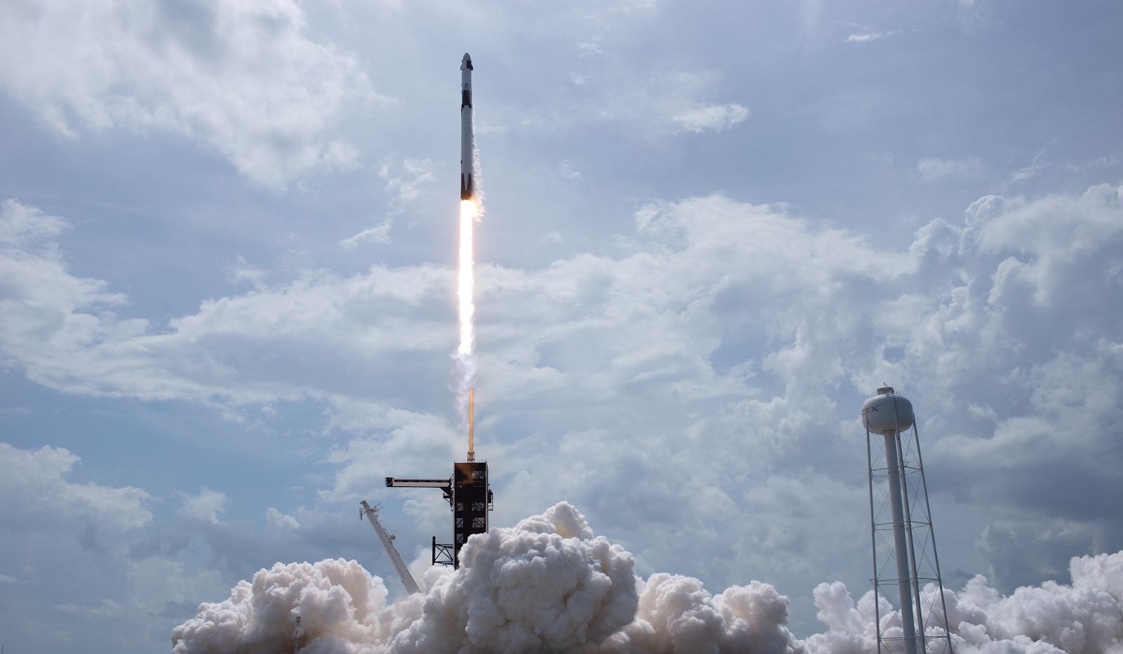 A SpaceX Falcon 9 launches a Crew Dragon spacecraft into orbit
