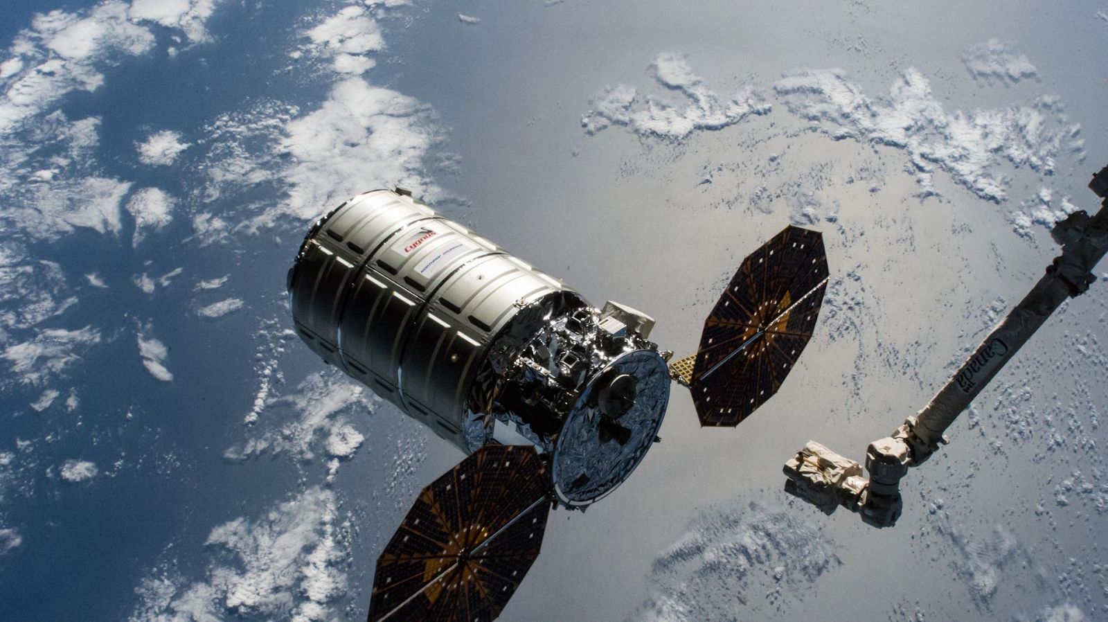 A Cygnus spacecraft berths with the ISS