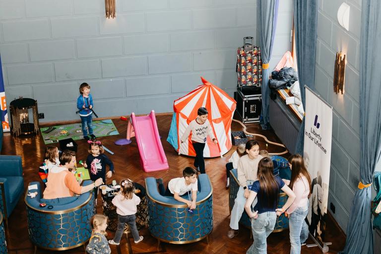 Children playing in the supervised kids’ area at the Free Cities Conference
