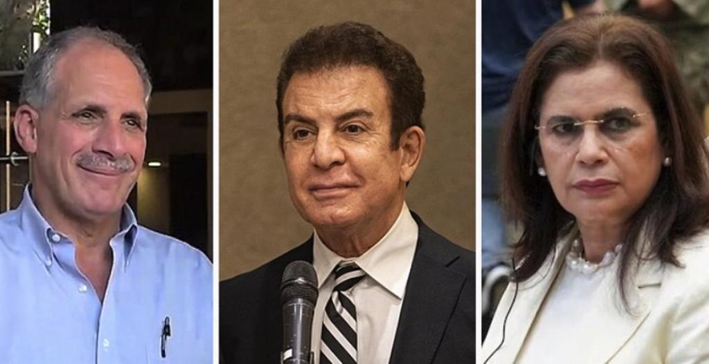 Portraits of Honduran presidential candidates Nasry Asfura, Salvador Nasralla and Rixi Moncada