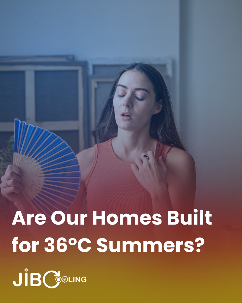 Woman cooling herself with a hand fan in a hot home, JIB Cooling blog cover