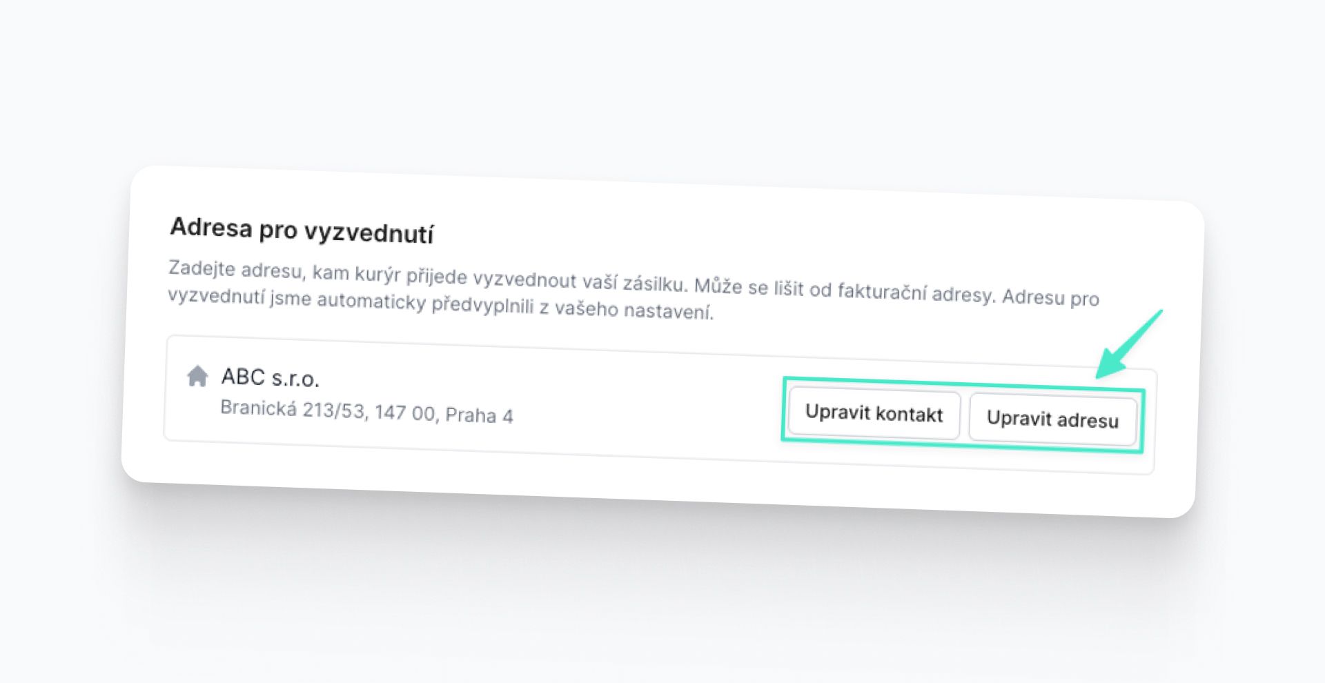 Úprava adresy pro vyzvednutí