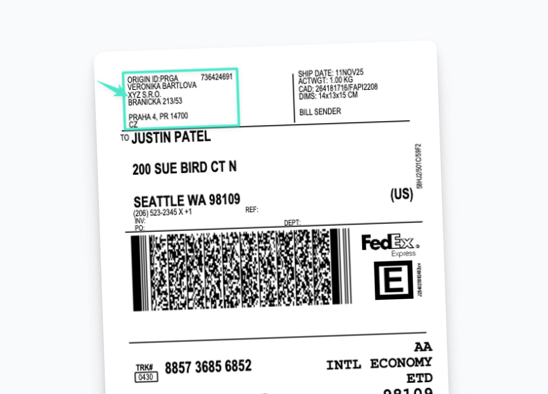 Štítek na dropshipping zásilku