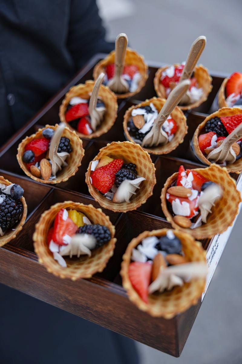 Small dessert tartlets topped with berries
