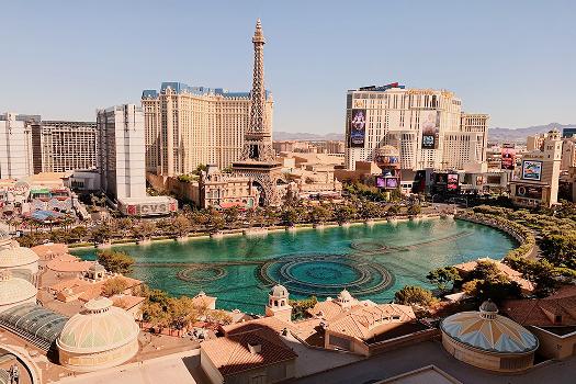 Las Vegas Strip view with Paris Las Vegas Eiffel Tower