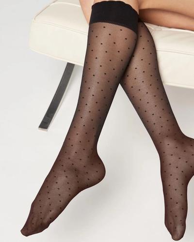 Dokolenice sitna tufna - Crna, Bež - Ženske čarape