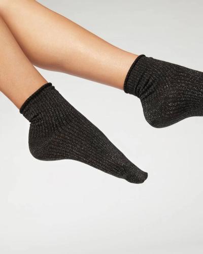 Kratke čarape prugaste sjajne - Crna, Braon, Siva - Ženske čarape