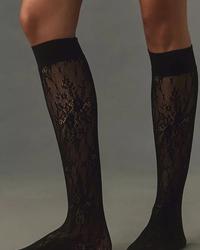 Dokolenice čipkaste - 40 - Crna, Bež - Ženske čarape - Thumbnail 3
