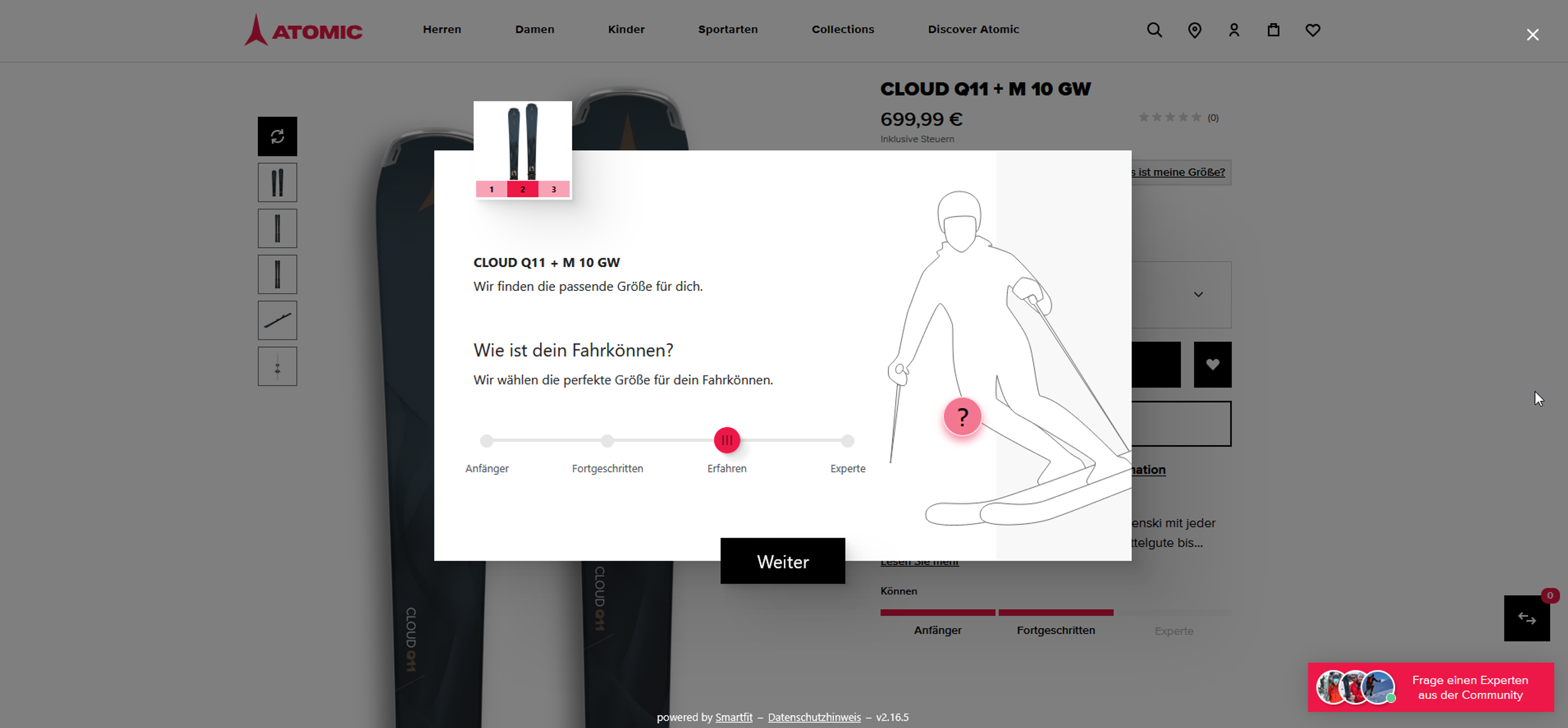 Smartfit E-Commerce Sizing integrated in the Atomic Online Shop