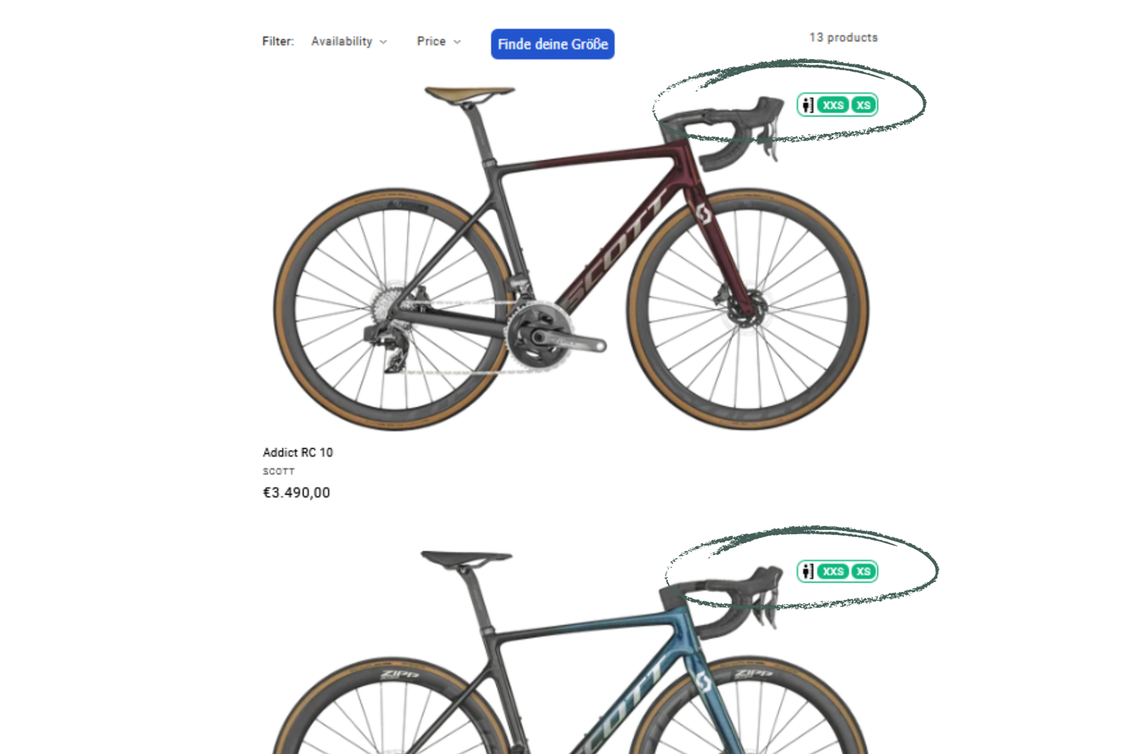 Sizing on the category pages for optimal usability
