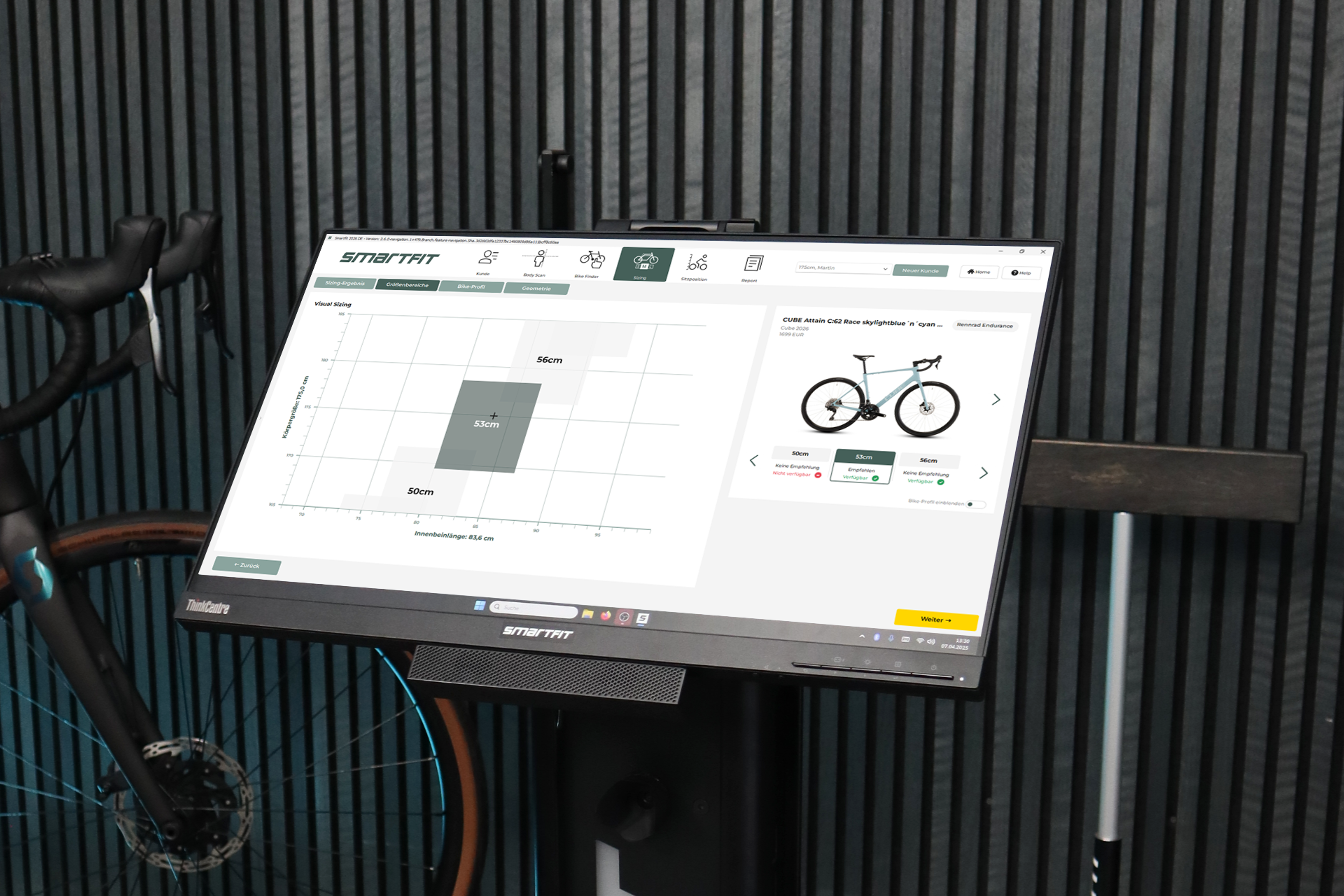 Optische Darstellung der Größenbereiche anhand der Smartfit Software