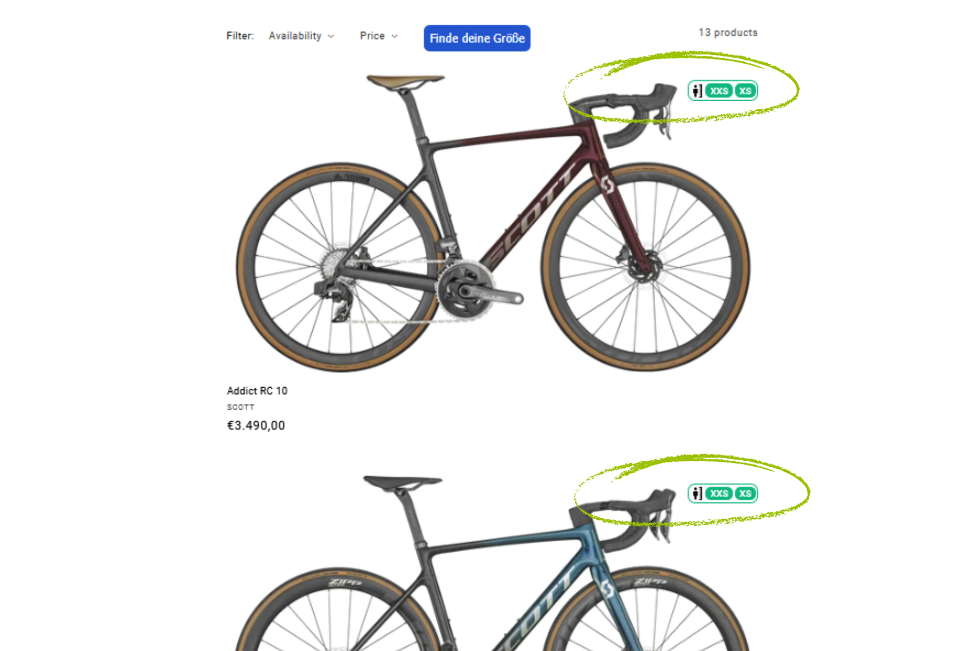 Sizing on the category pages for optimal usability