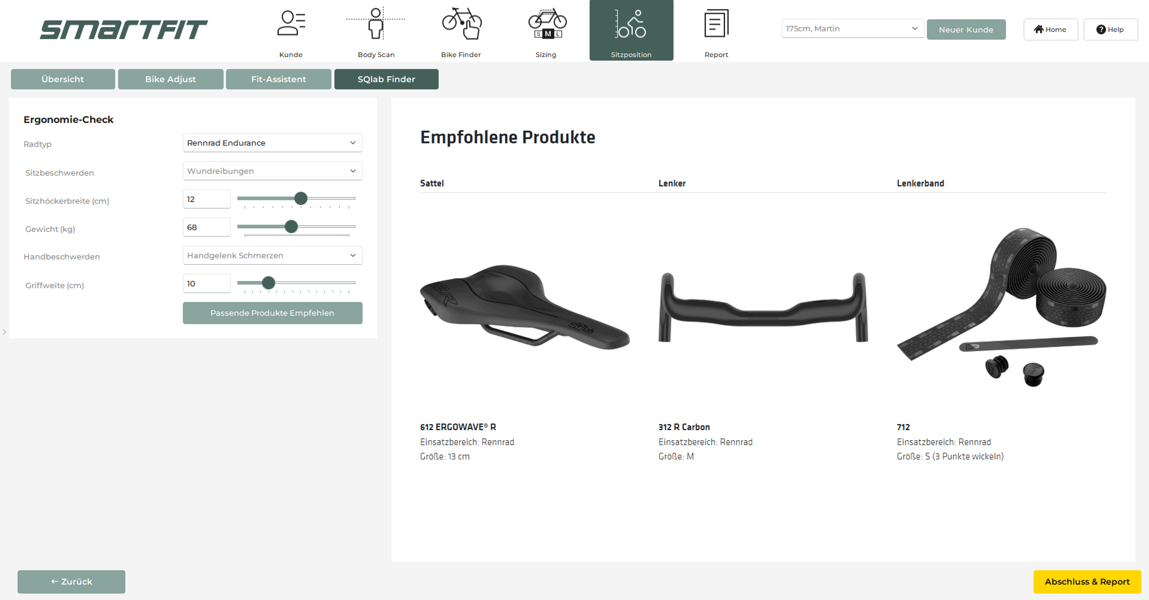 For SQlab dealers: Record customer complaints and directly recommend suitable SQlab saddles, grips, and accessories.