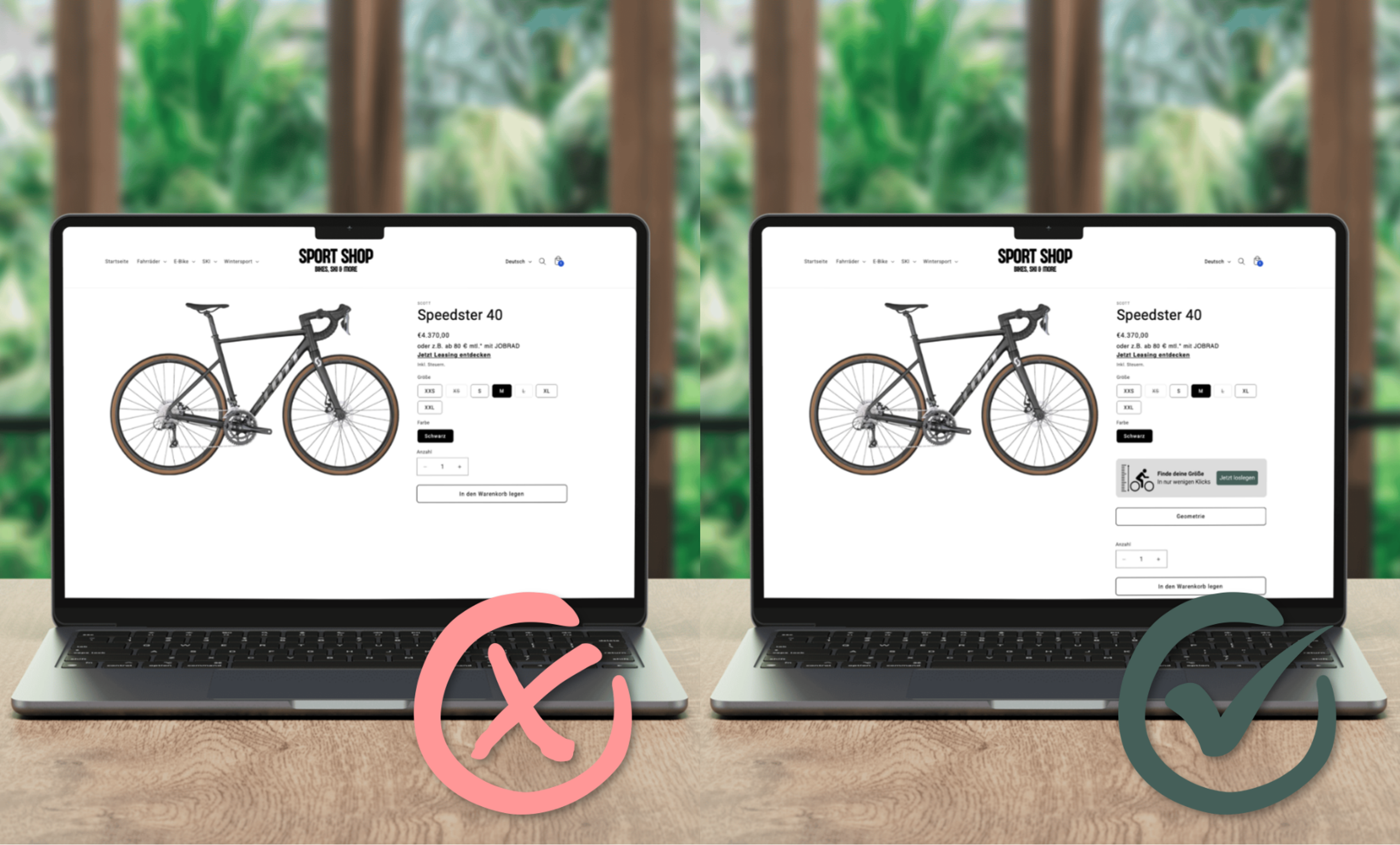Online Sizing sichtbar platzieren, dann wenn Kund:innen es brauchen.