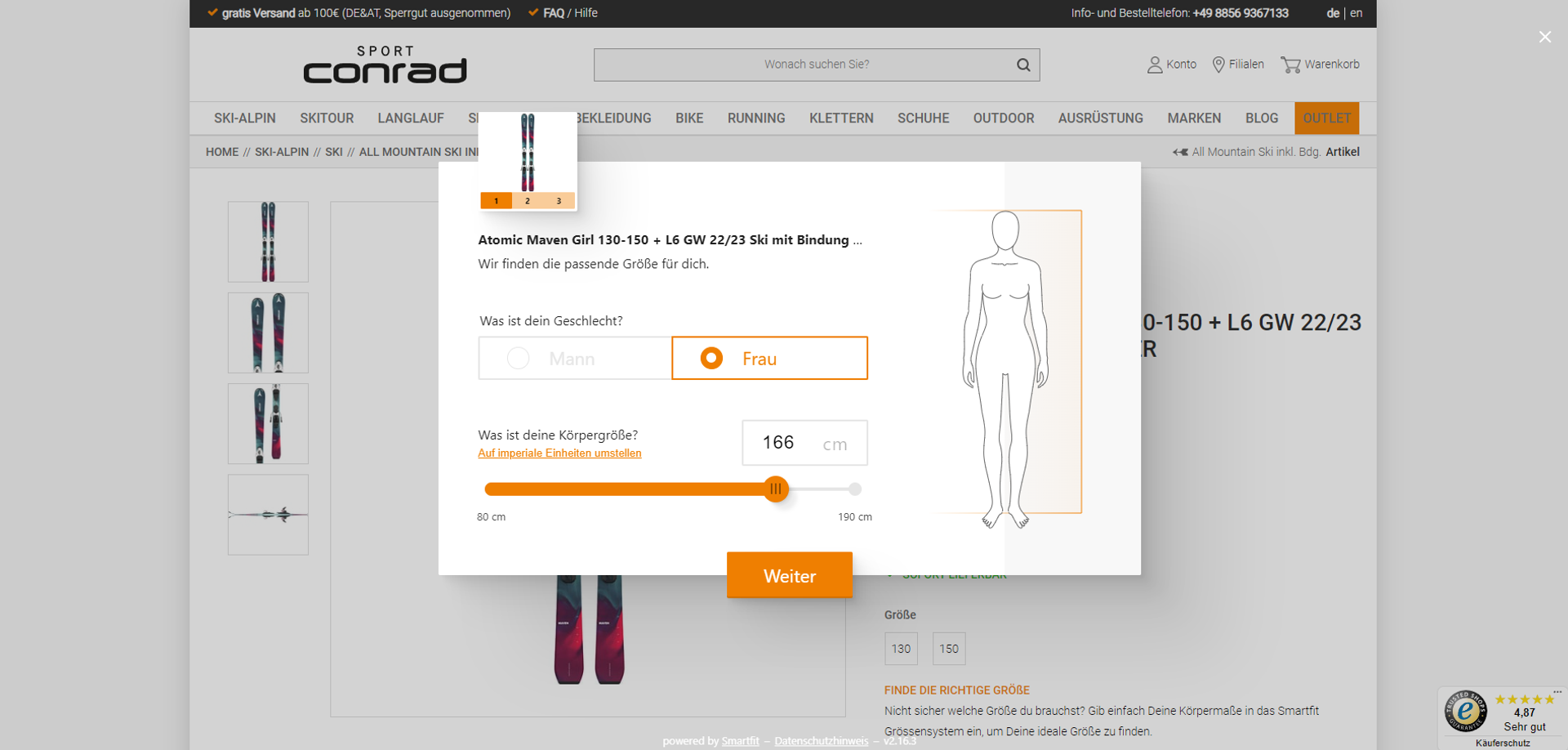 Sport Conrad bietet seinen Kunden bedarfsgerechte Beratung mit dem Ski-Sizing Tool von Smartfit