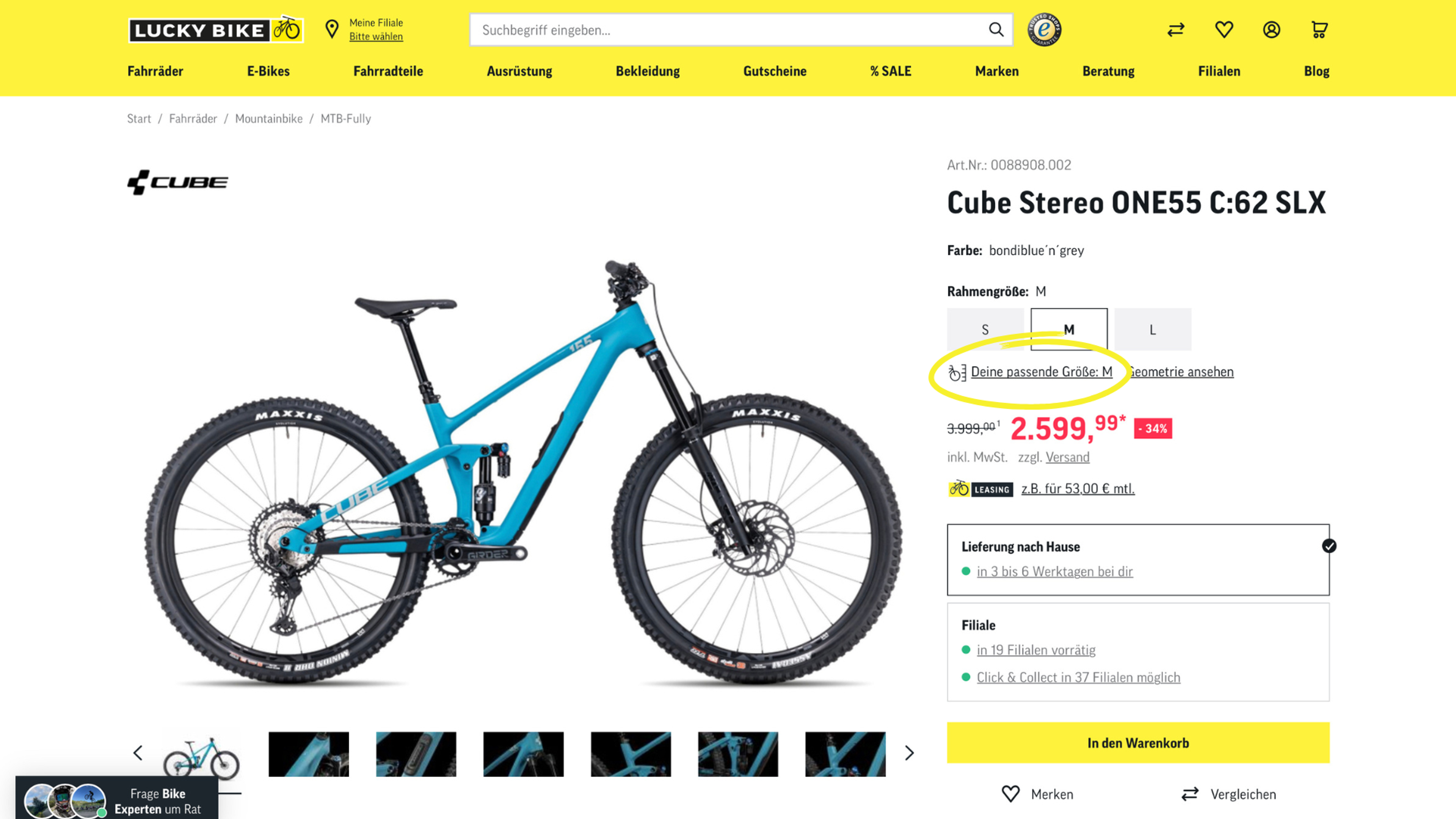 Lucky Bike sees online sizing as a hygiene factor and as one of many measures to differentiate itself from the competition.