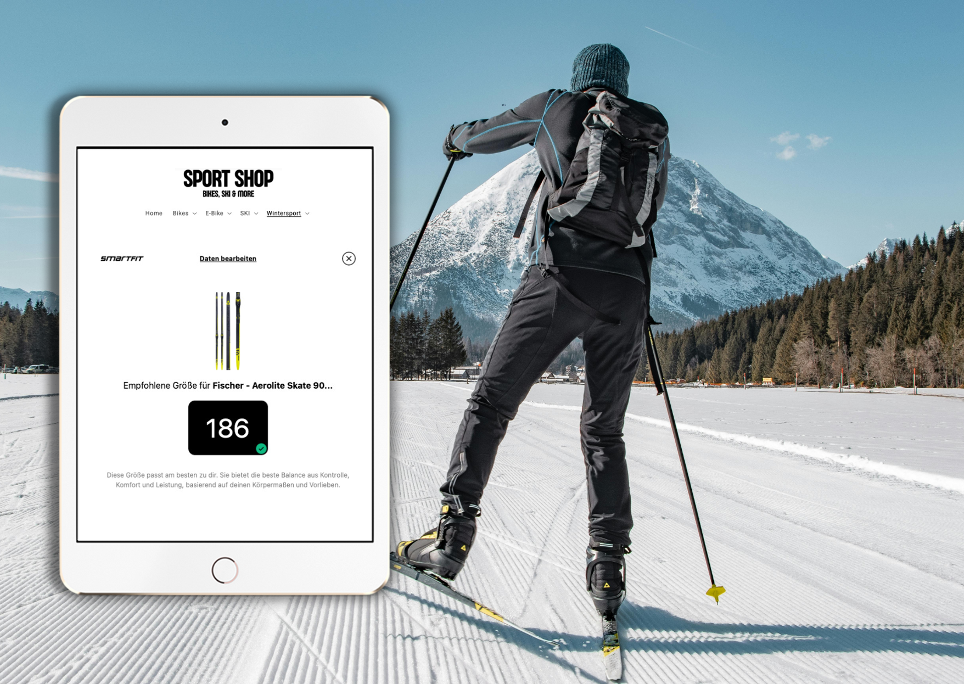 The correct cross-country ski size can be calculated in seconds with the Smartfit sizing widget