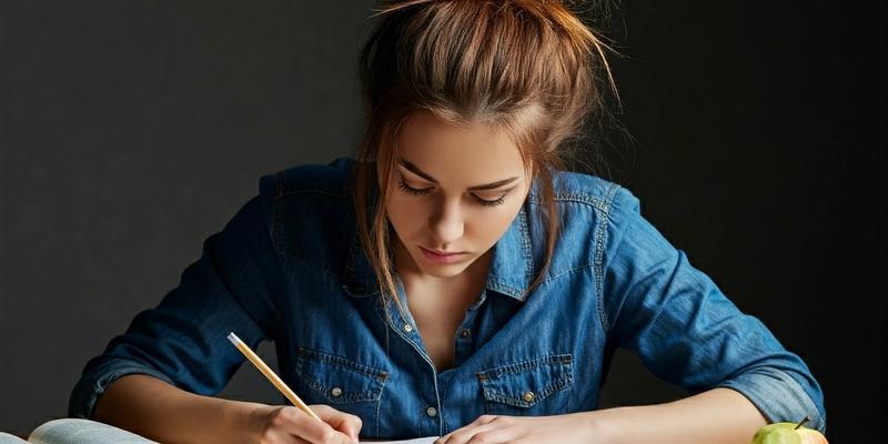 Woman taking a practice test