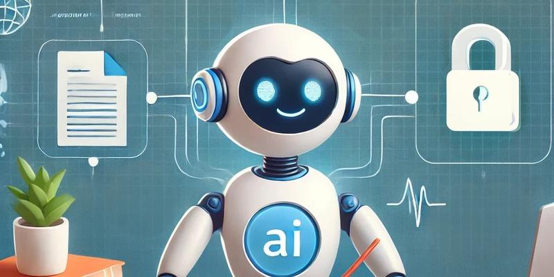 A modern and clean image representing AI helping with exam preparation. The focus is on a stylized AI robot or digital assistant guiding a person who