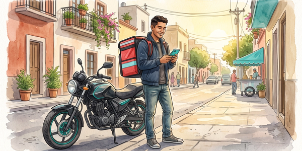 Repartidor con moto en la calle - Guia Plataformas Tecnologicas 2026