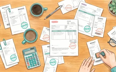 Mesa con tickets y sellos deducible y no deducible - Guia Deducciones 2026