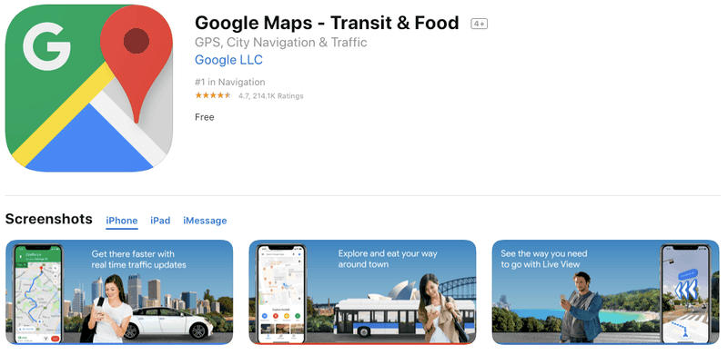 Google Maps App Store Page