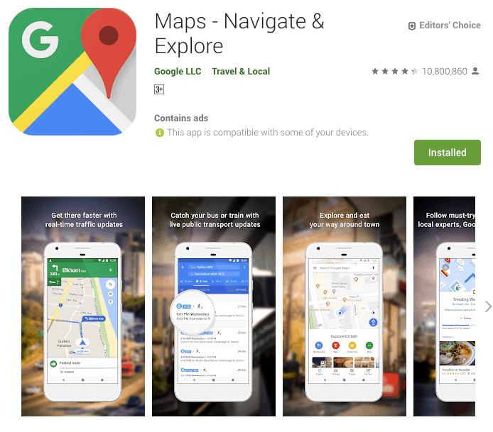 Google Maps Play Store Page