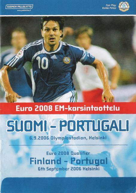 Otteluohjelma tai lippu ottelusta Suomi - Portugali 06.09.2006