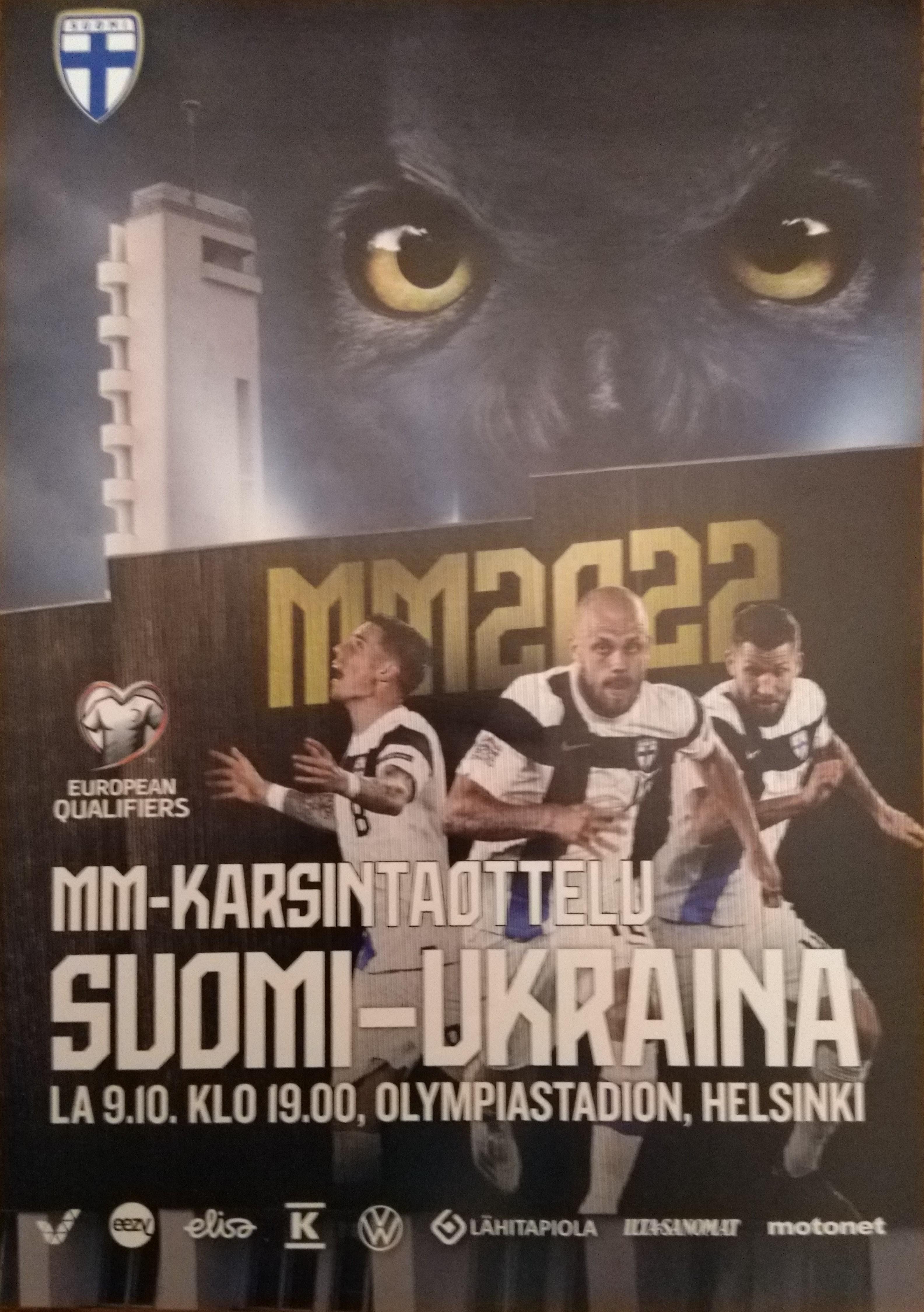 Otteluohjelma tai lippu ottelusta Suomi - Ukraina 09.10.2021