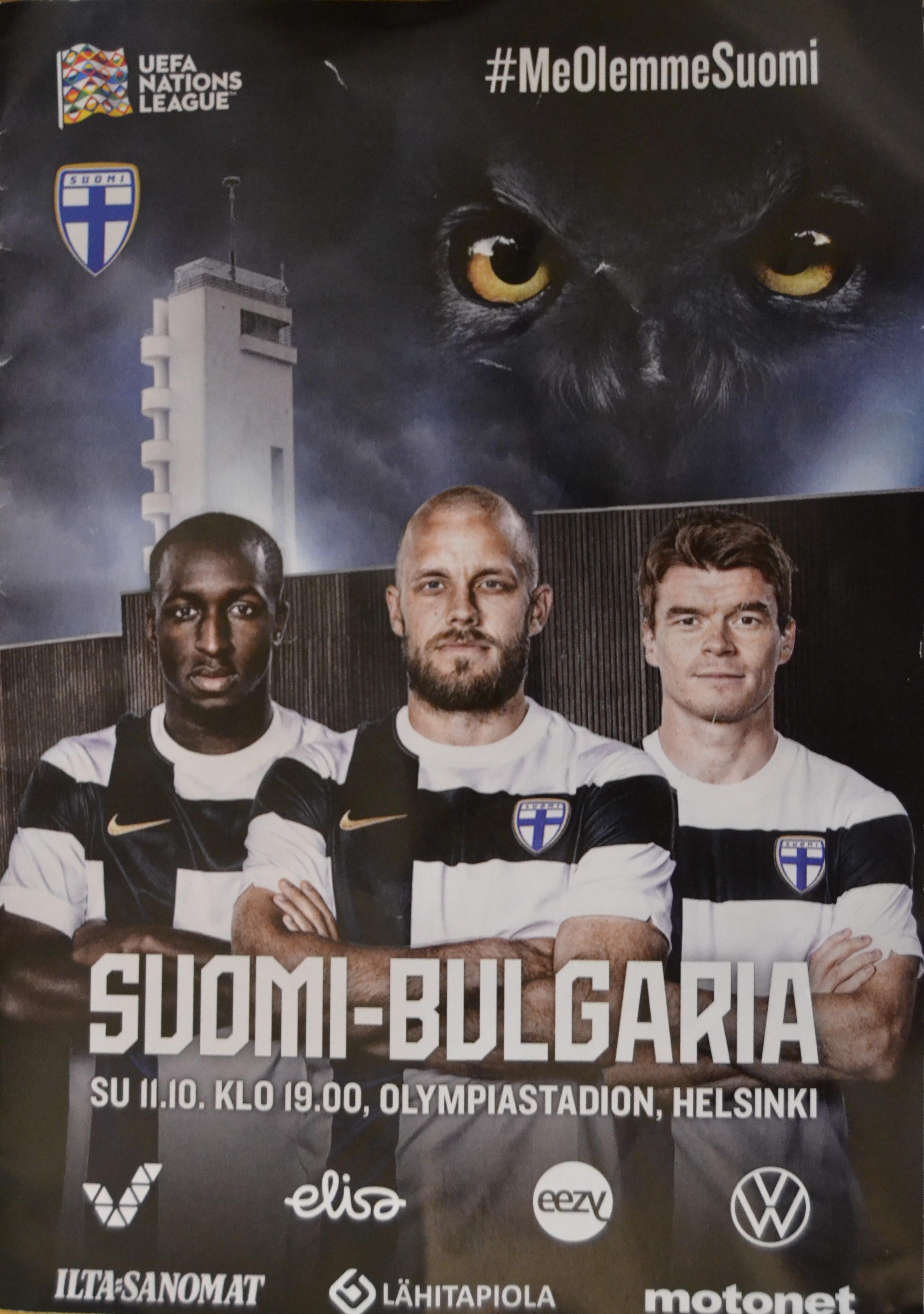 Otteluohjelma tai lippu ottelusta Suomi - Bulgaria 11.10.2020