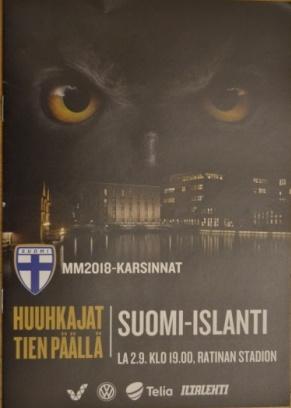 Otteluohjelma tai lippu ottelusta Suomi - Islanti 02.09.2017