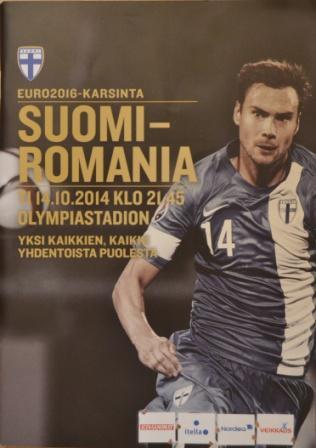 Otteluohjelma tai lippu ottelusta Suomi - Romania 14.10.2014