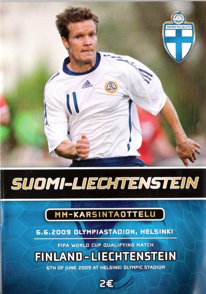 Otteluohjelma tai lippu ottelusta Suomi - Liechtenstein 06.06.2009