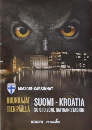 Otteluohjelma tai lippu ottelusta Suomi - Kroatia 09.10.2016