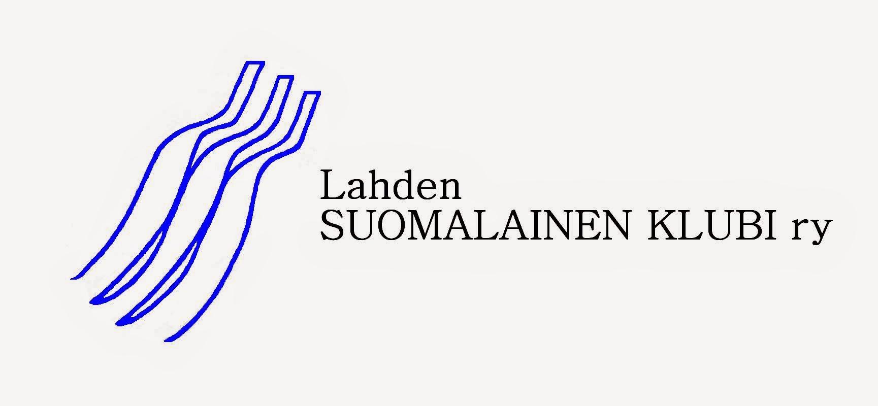 Lahden Suomalainen Klubi ry:n logo: kolme sinistä aaltoviivaa ja yhdistyksen nimi