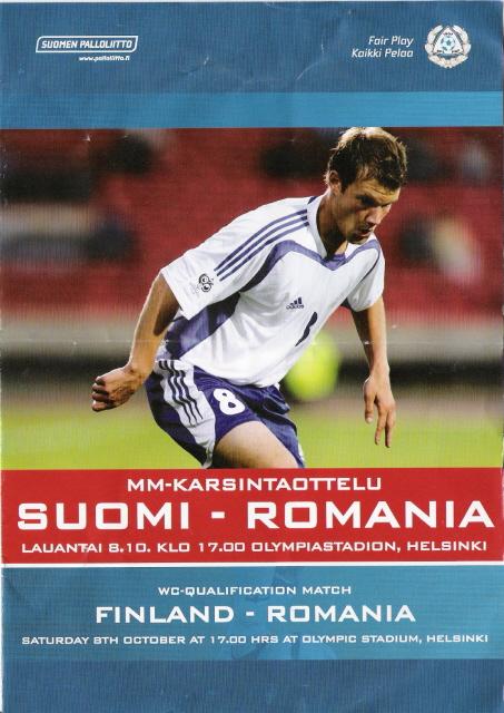 Otteluohjelma tai lippu ottelusta Suomi - Romania 08.10.2005