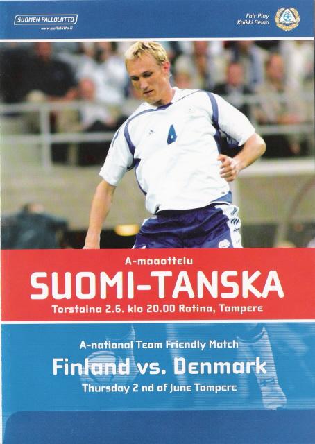 Otteluohjelma tai lippu ottelusta Suomi - Tanska 02.06.2005