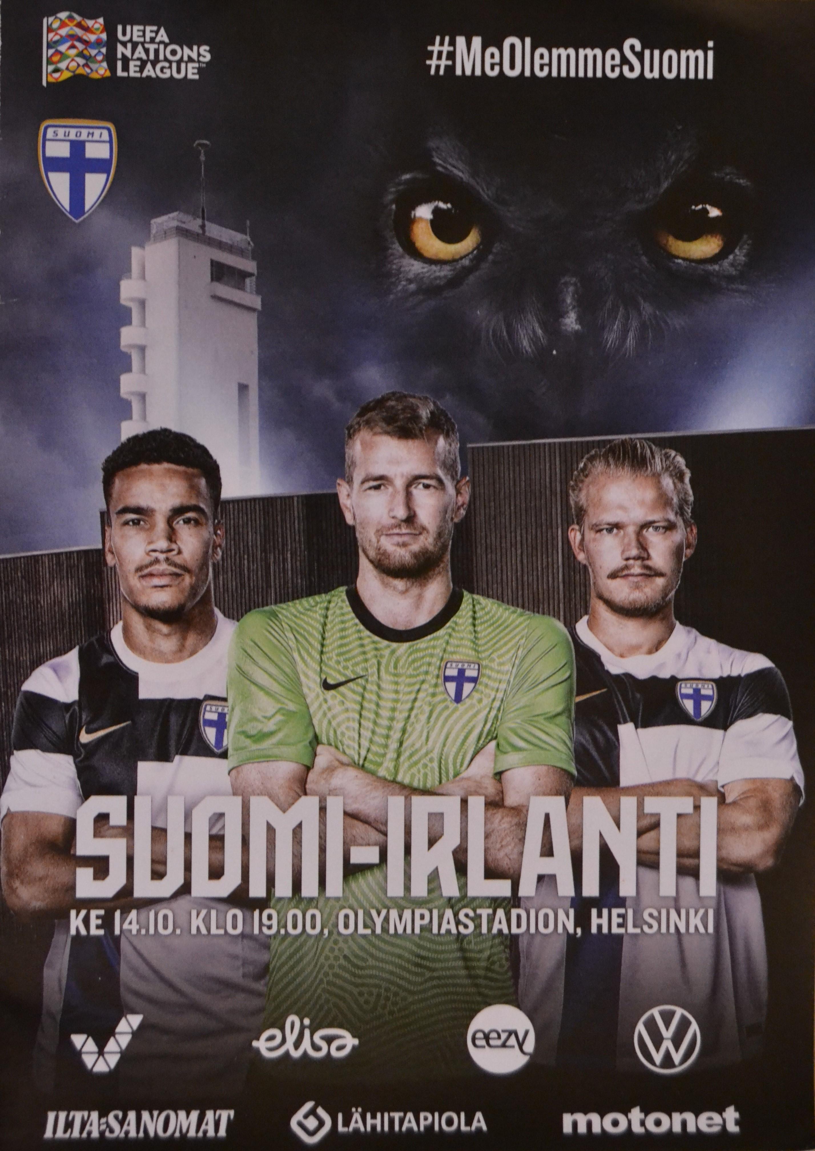 Otteluohjelma tai lippu ottelusta Suomi - Irlanti 14.10.2020